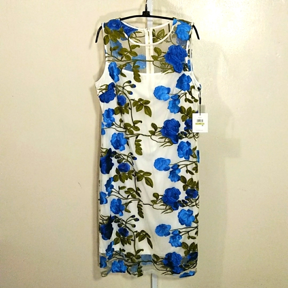 Calvin Klein White floral sheer embroidered dress